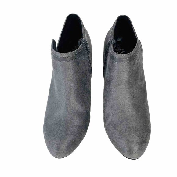 DexFlex Comfort Ankle Bootie Sz 9 Shoes High Heels Gray Suede Pumps Side Zip - Picture 4 of 16